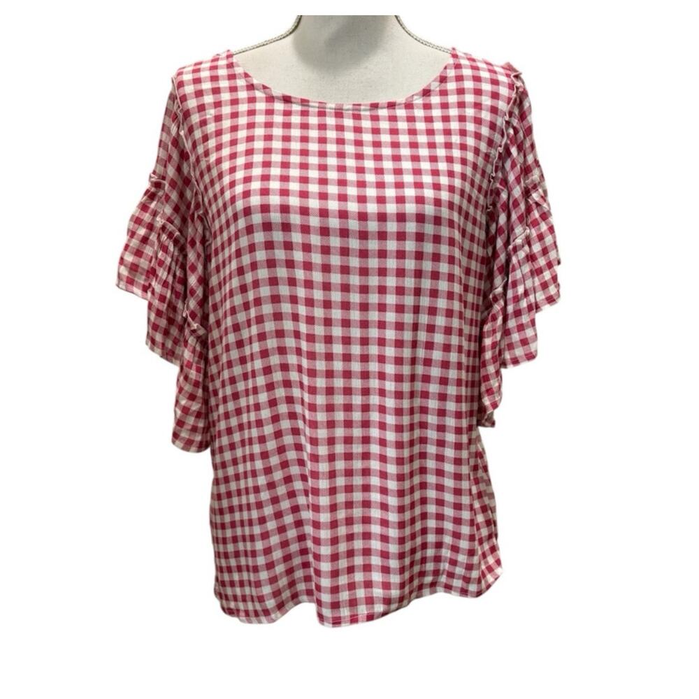 Maurices Red White Gingham Flutter Ruffle Sleeves… - image 1